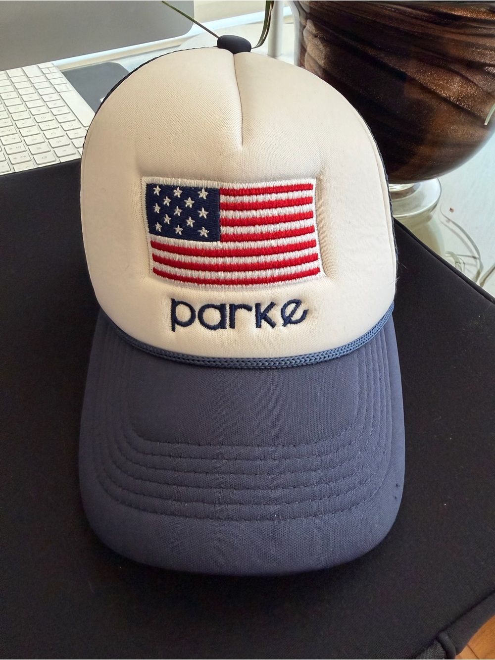 PARKE American Flag Trucker Hat Patriotic Mesh Snapback Cap Red White Blue USA
